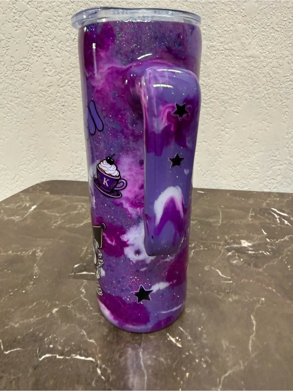Sanrio Kuromi Purple Marble Glitter 20 oz Skinny Tumbler Cup Handmade